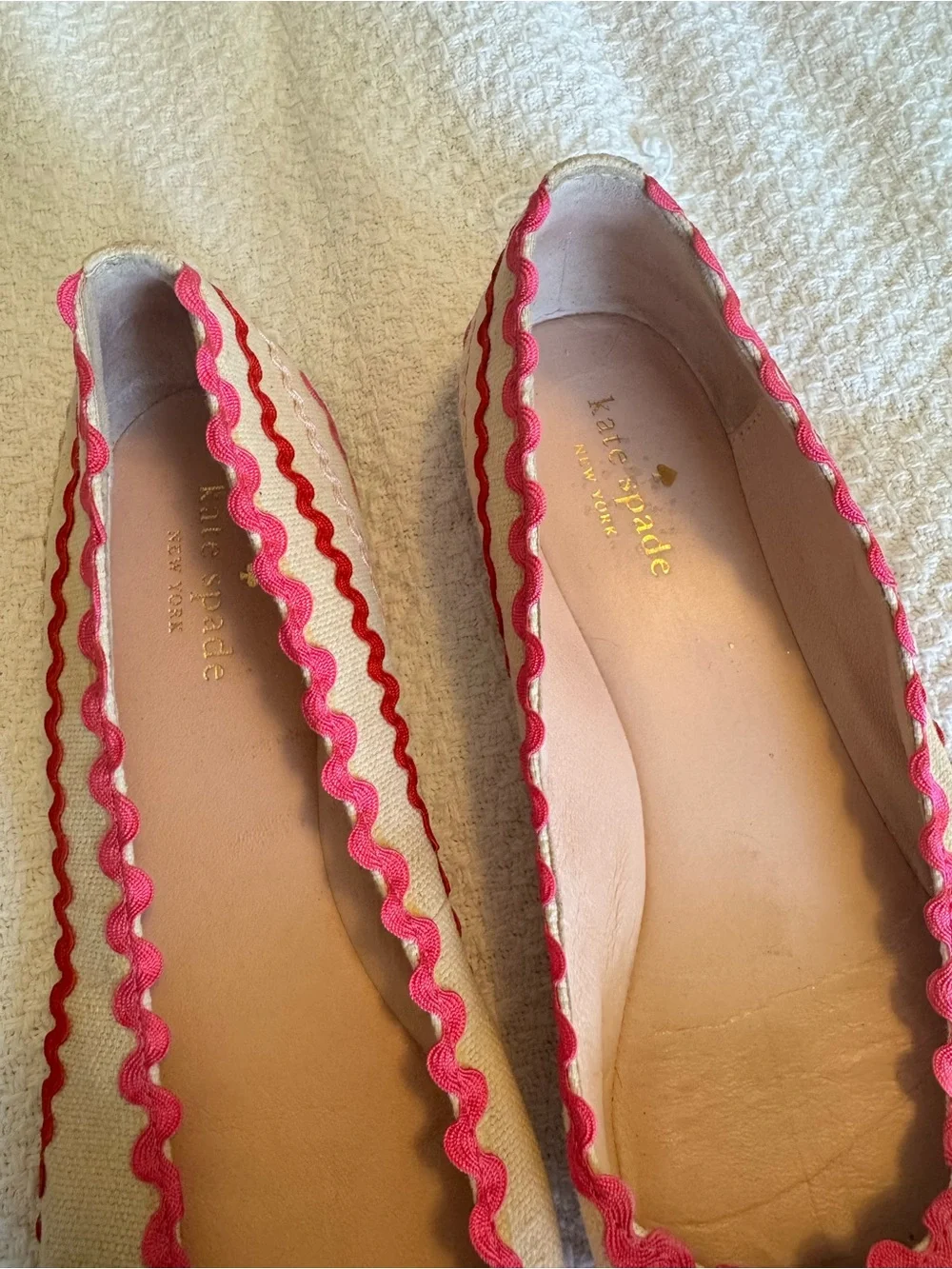 kate spade Cream Pointed-Toe Flats with Pink Trim